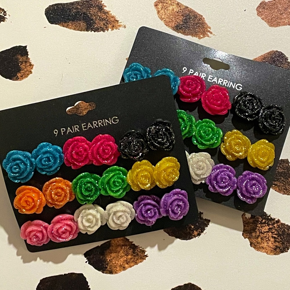 Glittery Rose Earring Set